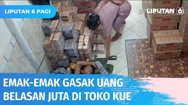 Tega, memanfaatkan situasi penjual toko yang tertidur pulas, seorang emak-emak terekam CCTV menggasak uang Rp 12 juta dari sebuah toko kue kering di Pasar Rebo, Jakarta Timur.