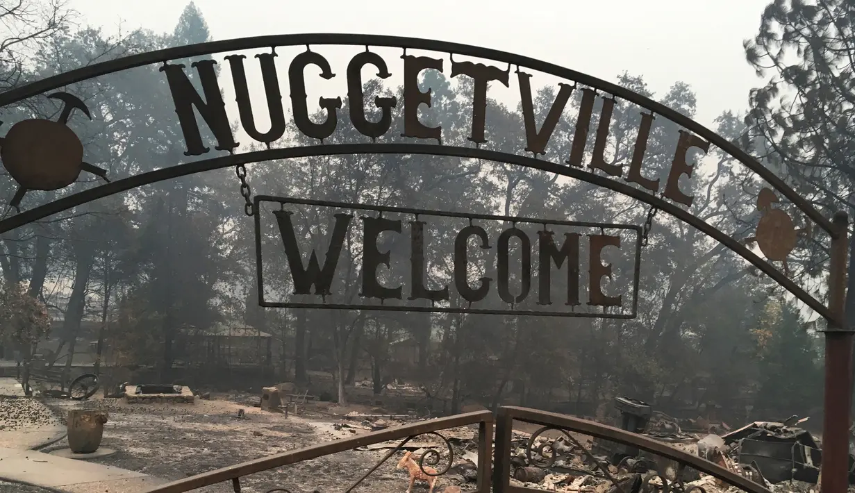 Pemandangan Gold Nugget Museum usai kebakaran melanda Kota Paradise, California, AS, Rabu (14/11). Direktur lembaga tanggap darurat AS mengatakan Kota Paradise butuh waktu beberapa tahun untuk pembangunan akibat kebakaran. (AP Photo/Martha Mendoza, File)