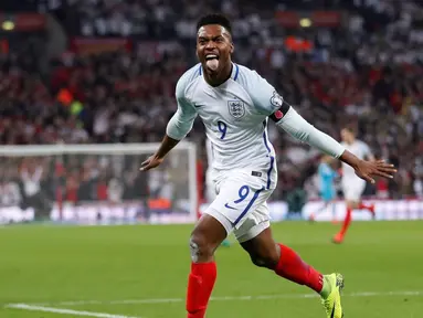  Inggris meraih kemenangan 3-0 atas Skotlandia dalam laga Grup F Kualifikasi Piala Dunia 2018 di Stadion Wembley, Jumat (11/11/2016) waktu setempat. Daniel Sturridge mencetak gol pertama. (Action Images via Reuters/Carl Recine)