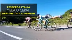 Video pesepeda Italia, Michael Guerra, melaju cepat dengan gaya superman.