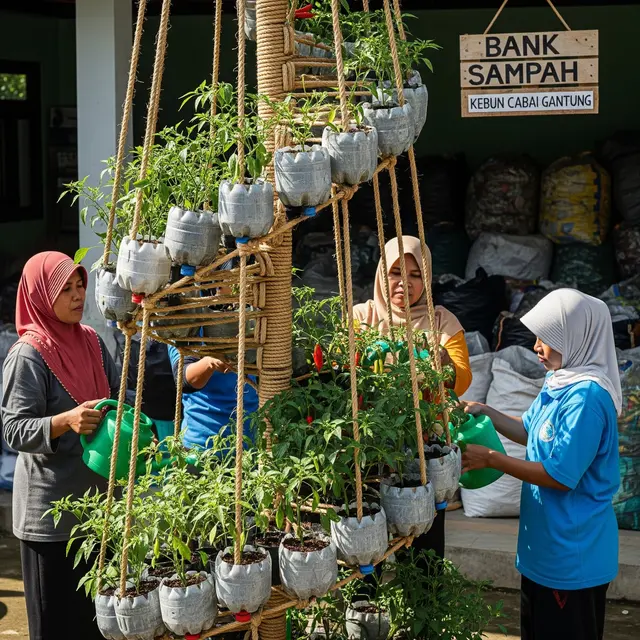 Ide Kebun Cabai Gantung dari Galon Bekas dan Tali Gantung untuk Ibu-ibu Penggerak Bank Sampah
