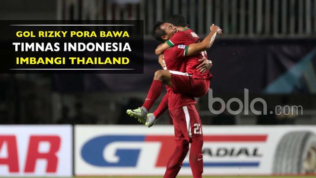 Rizky Pora mencetak gol pada menit ke-65 dan membawa Timnas Indonesia imbangi Thailand 1-1 (14/12/2016)