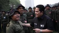 Menteri BUMN Erick Thohir&nbsp;&nbsp;dalam inagurasi bela negara rekrutmen bersama BUMN di Markas Marinir Cilandak, Jakarta