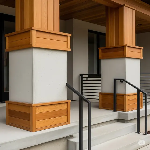 Tiang Beton dengan Aksen Kayu