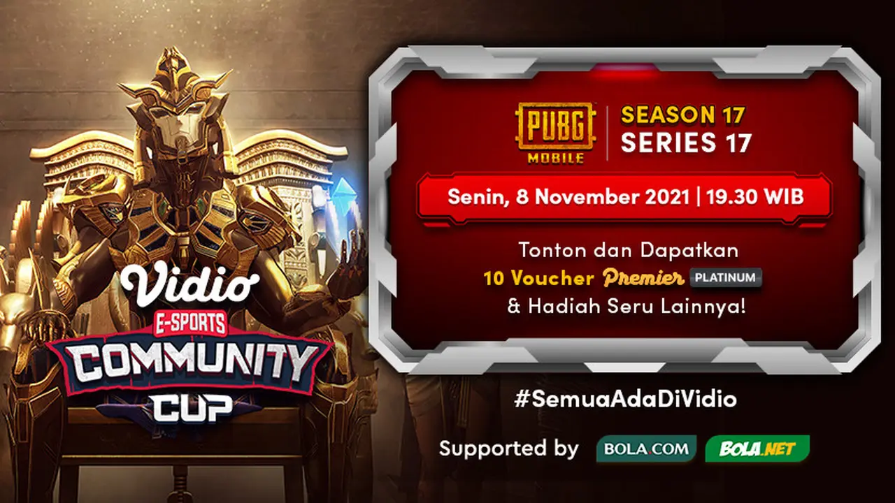 Live Streaming Vidio Community Cup Season 17 PUBGM Series 17, Senin 8 November 2021