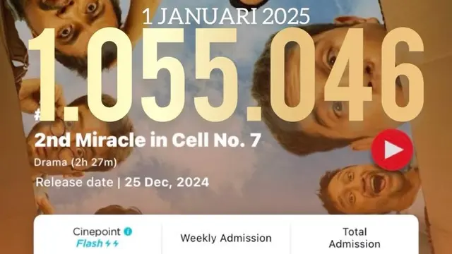 Jumlah penonton 2nd Miracle In Cell No. 7 tembus 1 juta pada 1 Januari 2025. (Foto: Dok. Instagram @vinogbastian__)