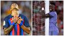 Foto kombo ekspresi dari pemain Barcelona, Raphinha (kiri) usai timnya bermain tanpa gol melawan Rayo Vallecano dan ekspresi pemain Real Madrid, Vinicius jr yang gagal mencetak gol saat melawan Almeria. (Foto: AFP/Pau Barrena, Jorge Guerrero)