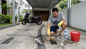 Cara Menghilangkan Bekas Ban Motor di Lantai Carport Tanpa Menyikat, Cukup Pakai 7 Bahan Ini