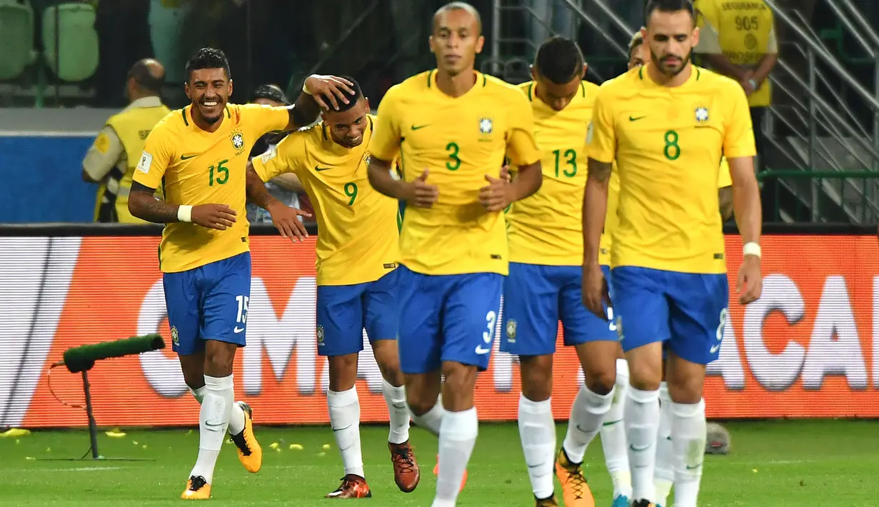 Brasil lolos ke Piala Dunia 2018 sebagai juara grup zona CONMEBOL dengan koleksi 41 poin dari 12 kali menang. (AFP/Nelson Almeida)
