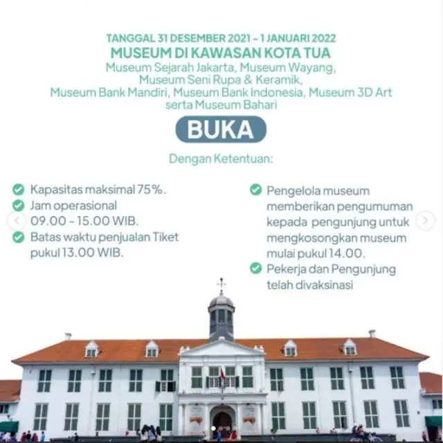 Jam Operasional Kawasan Kota Tua Jakarta Dibatasi Saat Malam Pergantian Tahun Baru 2022