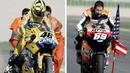 Rivalitas Nicky Hayden dengan Valentino Rossi pada balapan MotoGP di Sirkuit Ricardo Tormo Race, GP Valencia, 2006. (AP Photo/Fernando Bustamante)
