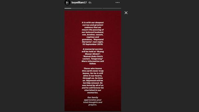 Adik Boy William Meninggal Dunia