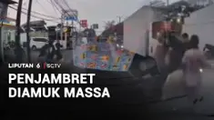 Ada dua pengendara sepeda motor menjambret telepon genggam milik wanita pejalan kaki di Kalideres, Jakarta Barat. Satu orang tertangkap menjadi bulan-bulanan warga.