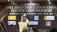 Ketua Umum APINDO, Shinta W. Kamdani dalam peluncuran Collaboration and Innovation Certification Program. (Tira/Liputan6.com)