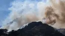 Lebih dari 1.176 hektar lahan terbakar dan setidaknya delapan bangunan rusak. Tampak dalam foto, seekor burung terbang di atas puncak gunung yang terbakar akibat kebakaran hutan di dekat kota Otsuchi, Prefektur Iwate, Jepang pada Sabtu 25 April 2026. (ANDREW CABALLERO-REYNOLDS/AFP)