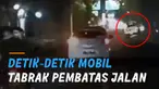 Sebuah mobil terekam menabrak pembatas jalan dan Terguling setelahnya.