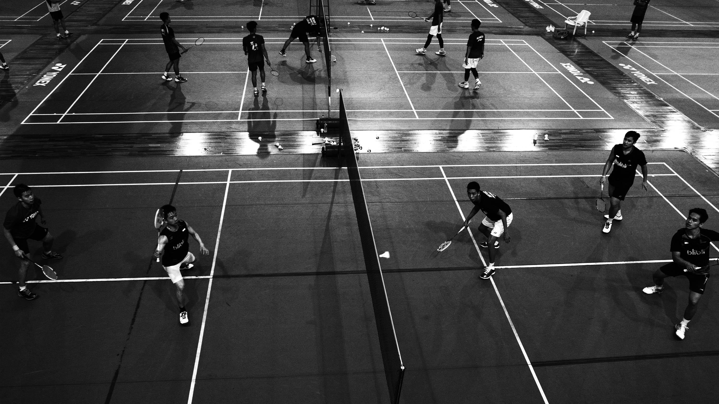 Para pebulutangkis Indonesia melakukan persiapan jelang Indonesia Open 2017 di Pelatnas PBSI Cipayung, Jakarta, Selasa (6/6/2017). (Bola.com/Vitalis Yogi Trisna)