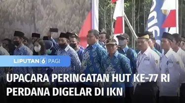 Upacara peringatan Hari Kemerdekaan ke-77 Republik Indonesia untuk pertama kalinya digelar di IKN Nusantara, Kalimantan Timur. Upacara diikuti pekerja, TNI-Polri, ASN, tokoh masyarakat, dan pelajar.