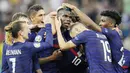 Paul Pogba - Terlepas dari kegagalan Prancis melaju ke perempat final, Pogba tetaplah pemain top dunia yang mampu memperlihatkan aksi memukau di lapangan. Ia memamerkan umpan berkelas dan mencetak salah satu gol terbaik di sepanjang Euro 2020. (AP/Vadim Ghirda, Pool)