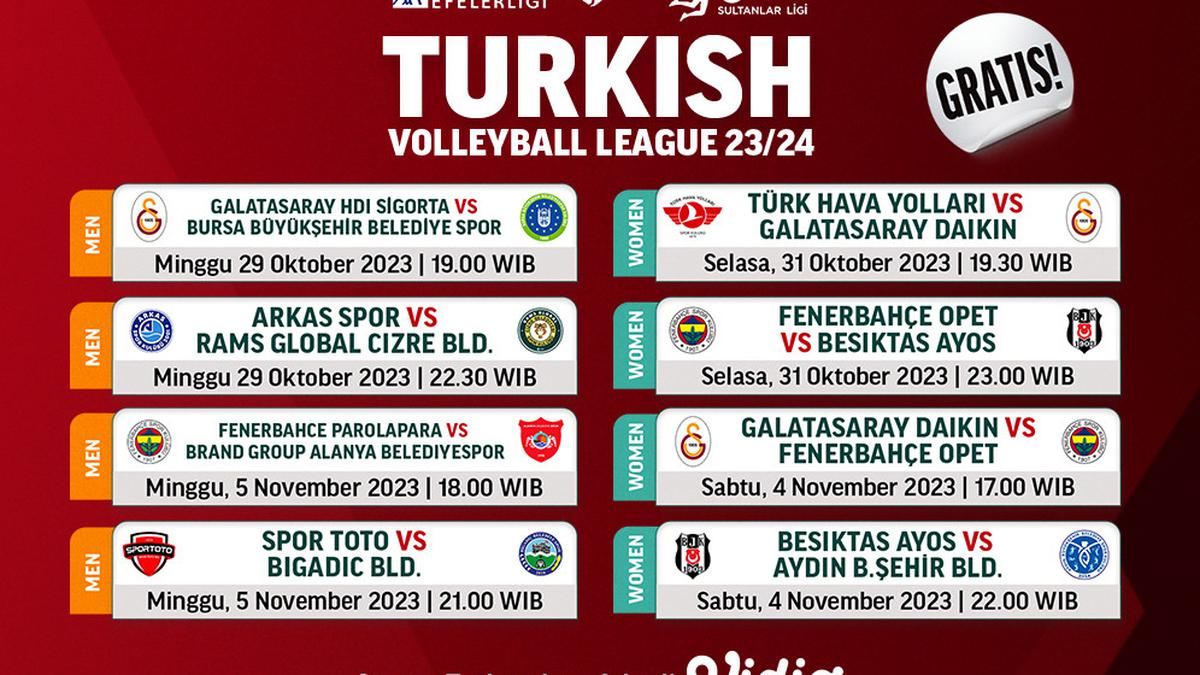 Jadwal dan Link Streaming Turkish Volleyball League 23/24: Week 3 di
