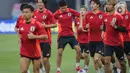 Jelang menghadapi tuan rumah Indonesia, Skuad Samurai Biru melakukan sesi latihan resmi di Stadion Utama Gelora Bung Karno. (Liputan6.com/Angga Yuniar)