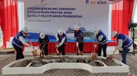 Peletakan batu pertama (ground breaking) ruang kendali Satelit Multifungsi (SMF) Indonesia Raya (SATRIA-1) di Cikarang. (Ist.)