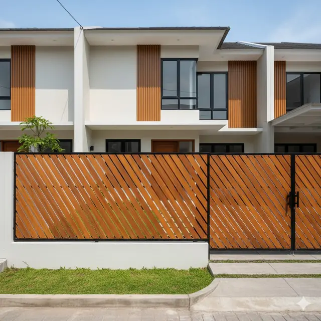 Pagar Kayu Minimalis Susun Miring