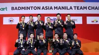 Skuad Indonesia saat juara Kejuaraan Bulutangkis Beregu Asia 2020, Minggu (16/2/2020). (Istimewa)