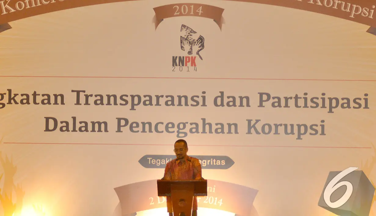 Ketua KPK Abraham Samad memberikan sambutan di Konferensi Nasional Pemberantasan Korupsi 2014, Jakarta, Selasa (2/12/2014). (Liputan6.com/Miftahul Hayat)
