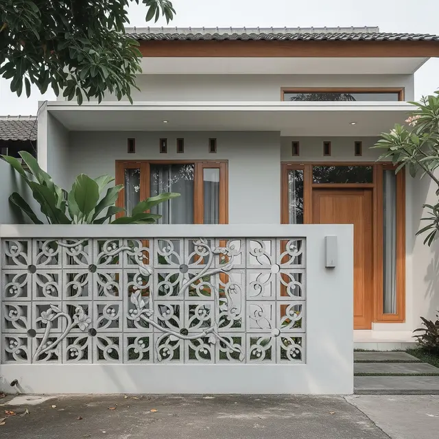 Model Pagar Beton Cor dengan Bukaan Roster (Image by Gemini AI)