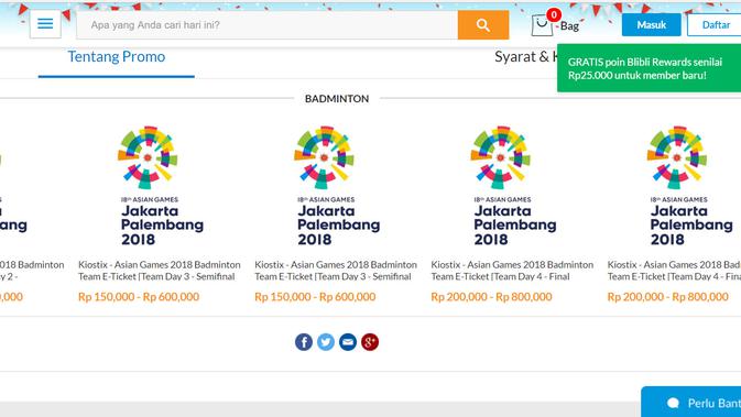 Pilih babak pertandingan Asian Games 2018 yang ingin disaksikan (Screenshot Blibli.com)
