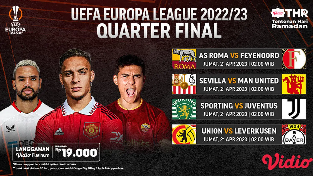 Jadwal Lengkap 8 Besar Liga Europa, Leg 2 Live di Vidio: AS Roma vs Feyenoord, Sevilla vs MU