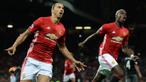 Pemain Manchester United, Zlatan Ibrahimovic dan Paul Pogba merayakan gol ke gawang Southampton pada laga Liga Premier Inggris di Stadion Old Trafford, Manchester, Inggris, Sabtu (20/8/2016). MU menang 2-0 atas Southampton. (AFP/Oli Scarff) 
