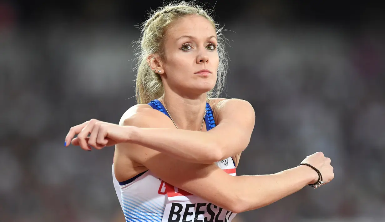 Atlet cantik asal Ingris, Meghan Beesley tengah bersiap mengikuti lari 400m putri pada ajang IAAF World Championships 2017 di London Stadium, (7/8/2017). (AFP/Kirill Kudryavtsev)