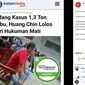 [Cek Fakta] Penyelundup Sabu 1 Ton Tak Divonis Mati Karena WN Cina?