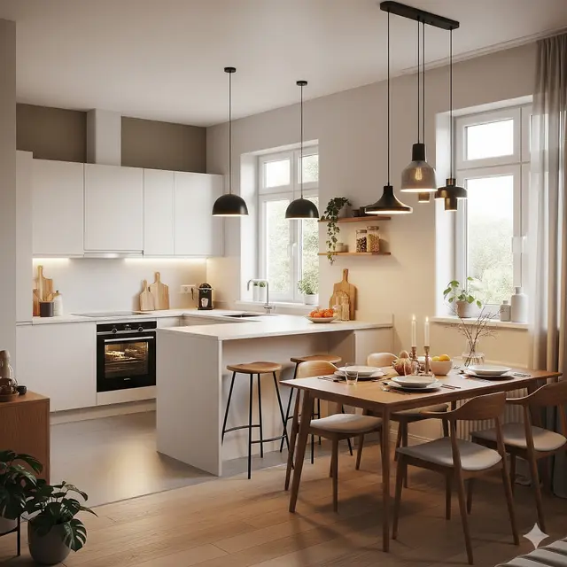 Inspirasi Desain Dapur Sekaligus Ruang Makan di Rumah Kecil. Gemini