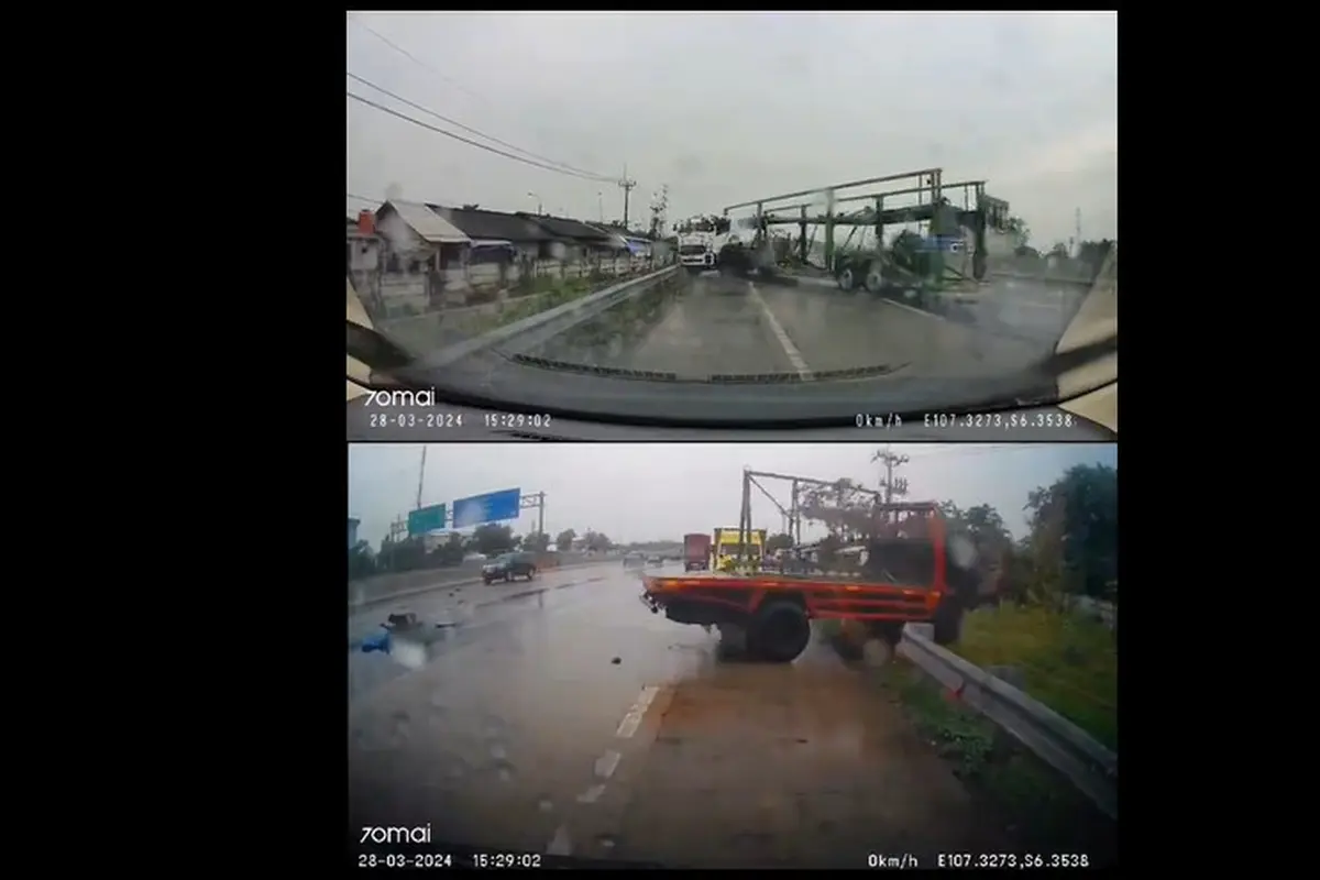 Lakalantas di Pintu Masuk Toll Karawang Timur 2, Kamis (28/3/2024) dari rekaman dashcam