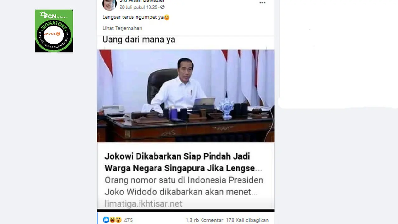 Penelusuran klaim Presiden Jokowi akan menjadi warga negara Singapura jika lengser