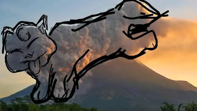 Lukisan Kartun Awan Panas Merapi