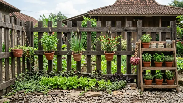 Desain Edible Garden Gaya Rustic di Halaman Belakang Rumah Desa.