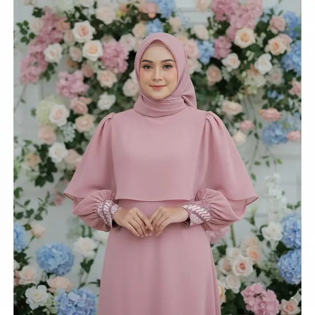 Gamis Batik Lengan Balon  Dusty Pink