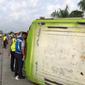 Kecelakaan tunggal Bus Ardiansyah dengan nopol S 7322 UW di Tol Sumo mengakibatkan 13 orang tewas. (Istimewa)