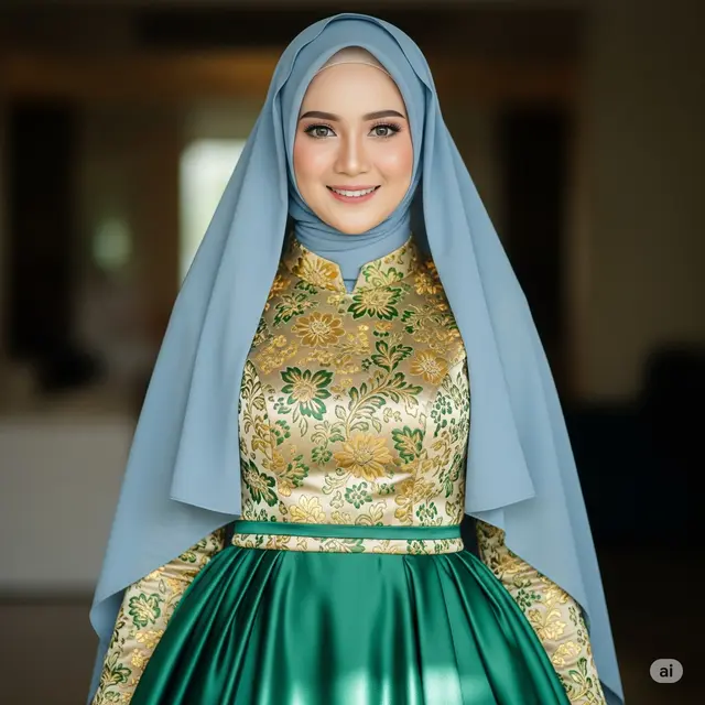 Gamis Empire Waist dengan Satin Glossy