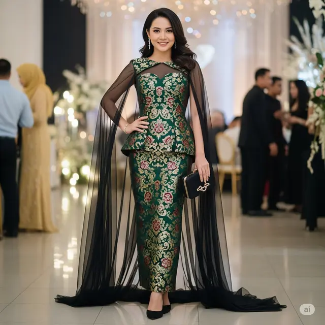 Long Dress Brokat Cape Layer