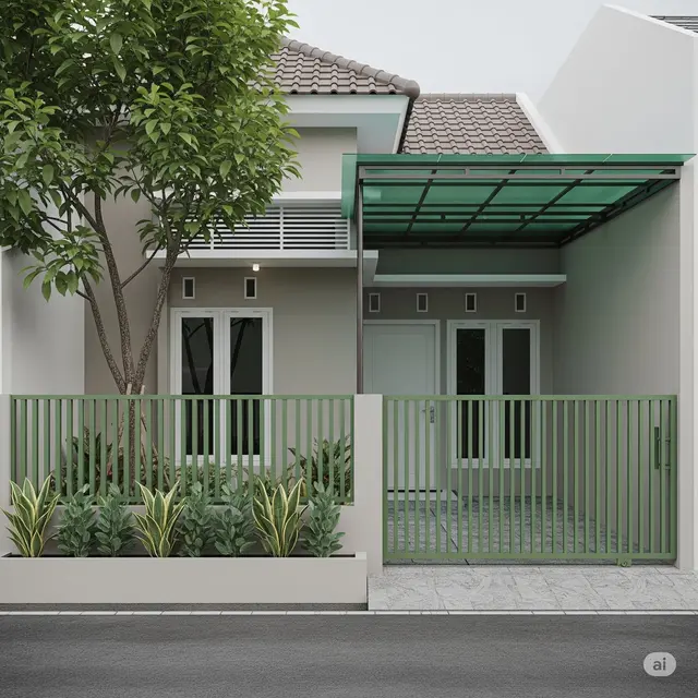 Pagar dan Kanopi Hijau Minimalis