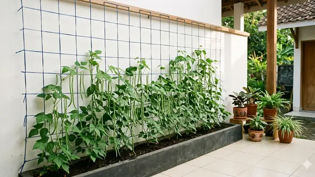 Ide Kebun Buncis Gantung Memanfaatkan Rafia. AI