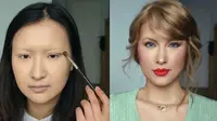 Seorang beauty vlogger ubah wajahnya jadi mirip dengan sosok terkenal pakai makeup, hasilnya bikin takjub. (Sumber: Instagram/@yuyamika7)