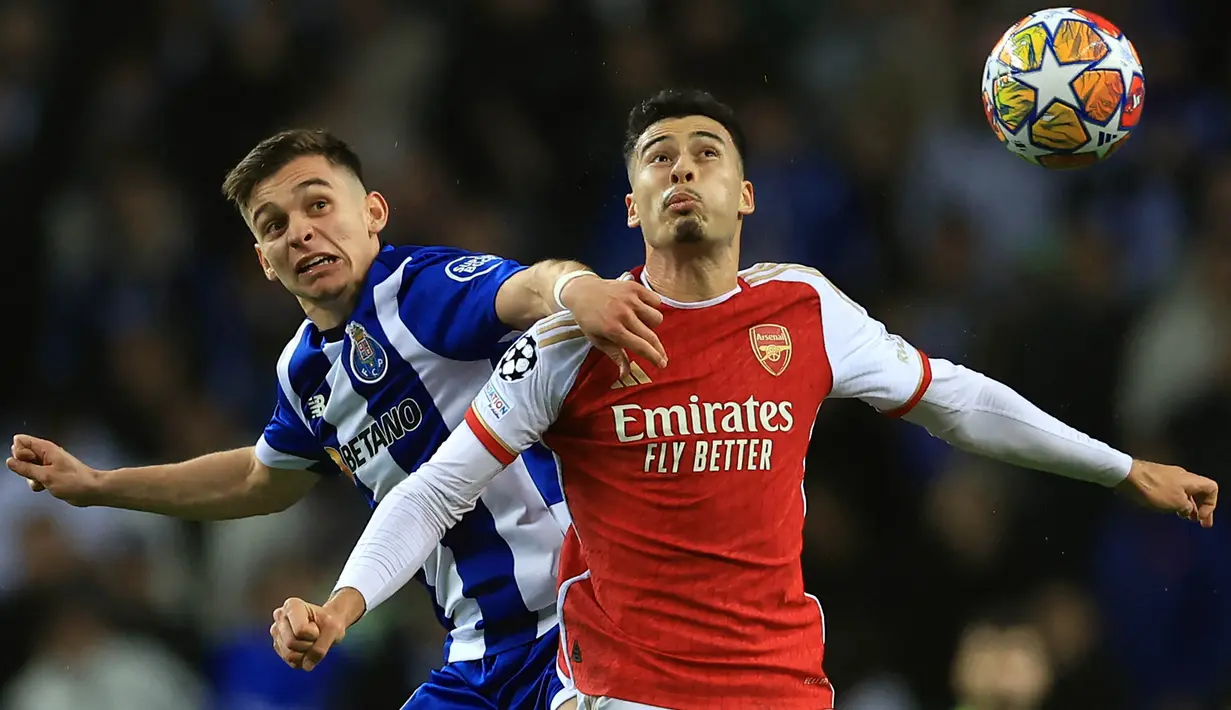 Berikutnya, Arsenal akan menjamu Porto pada laga leg kedua babak 16 besar Liga Champions 2023/2024 di Emirates Stadium pada 13 Maret 2024. (PATRICIA DE MELO MOREIRA/AFP)