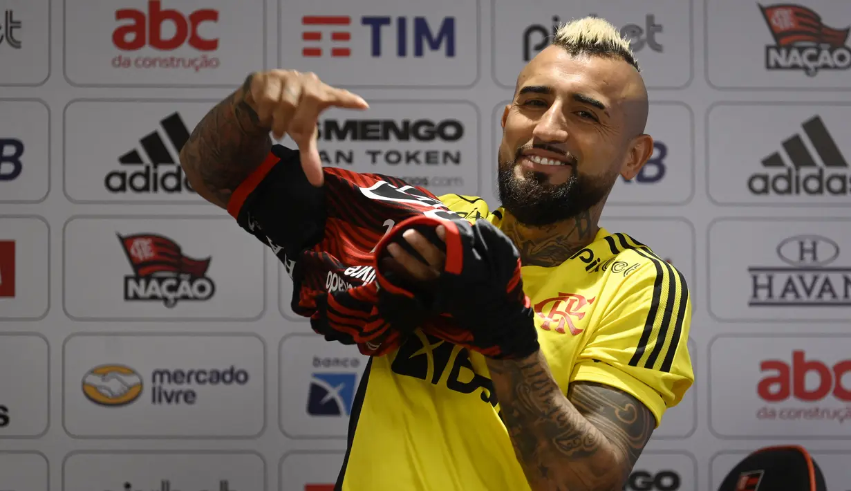 Arturo Vidal sepakat mengakhiri kontraknya di Inter Milan. Pemain Timnas Cile itu memilih bergabung dengan Flamengo dengan status free transfer. (AFP/Maouro Pimentel)