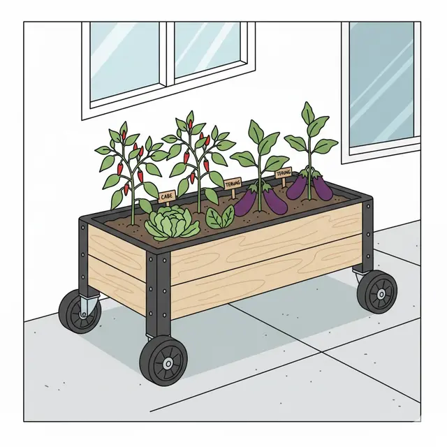 Raised Bed dengan Roda Heavy Duty (Gemini AI)